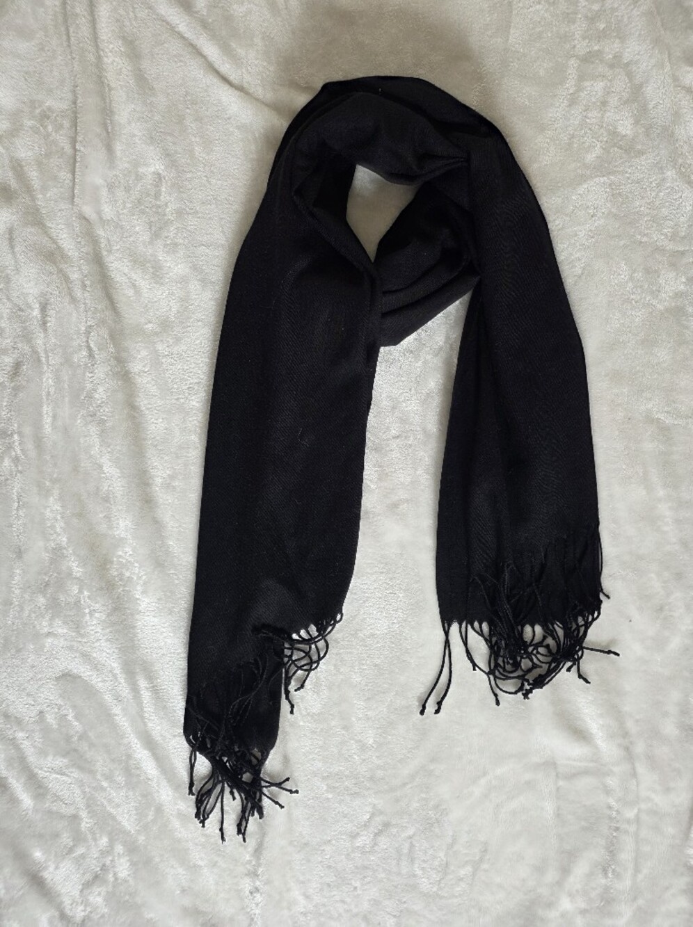 Pashmina Dream Silk Cashmere Blend Scarf Wrap Black Fringed Shawl NWOT